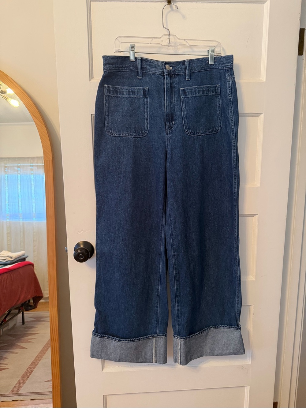 Madewell Dark Blue Wide-Leg Cuffed Jeans